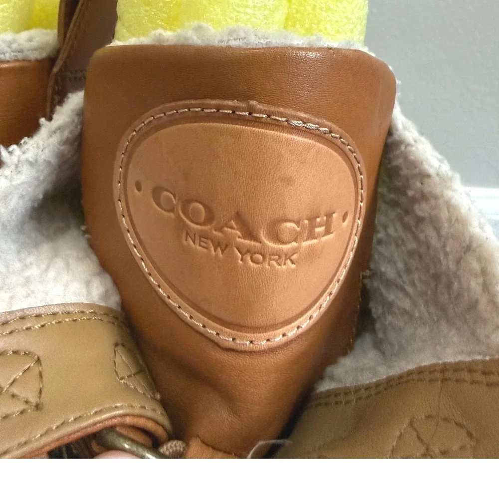 Coach Women's Laura Brown Leather Signature Monogram Lace Up Duck Boots Size 6.5